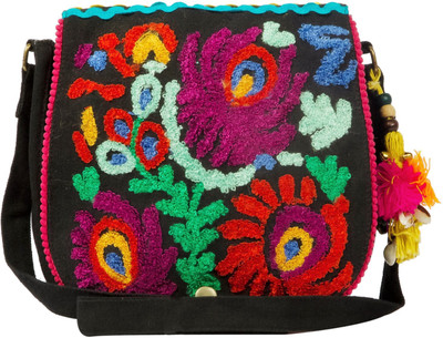 

The House of Tara Women Casual Black Canvas Sling Bag