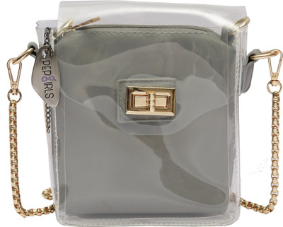 

Pepgirls Women Evening/Party Grey Leatherette Sling Bag