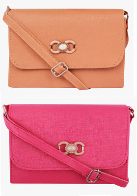 

Urban Gypsys Women Casual Tan, Pink Leatherette Sling Bag, Pink;tan