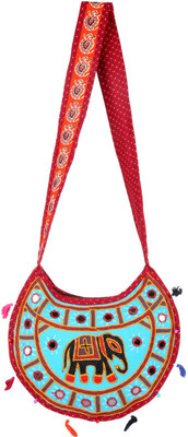 

Rajrang Women Casual Blue, Red Cotton Sling Bag