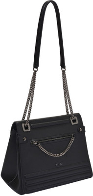 RI2K Girls Casual Black Genuine Leather Sling Bag
