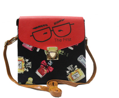 

10thplanetsales Girls Casual Black, Red Rexine Sling Bag