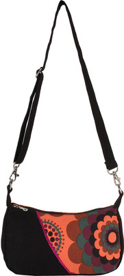 

Anekaant Girls Casual Black Canvas Sling Bag