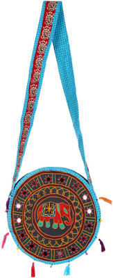 

Rajrang Women Casual Black, Blue Cotton Sling Bag