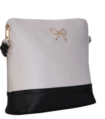 

Kleio Women Casual White, Black PU Sling Bag, Black;white