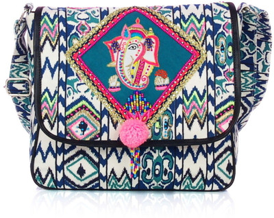 

Shaun Design Women Blue, White Canvas Sling Bag