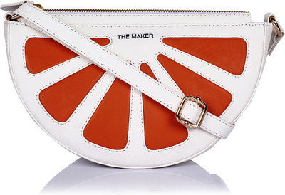 

THE MAKER Women Evening/Party White, Orange Leatherette Sling Bag, Orange;white
