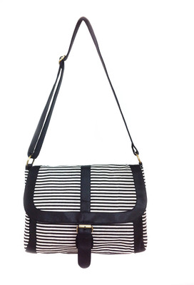 

Carry on Bags Girls Casual Black Canvas, PU Sling Bag