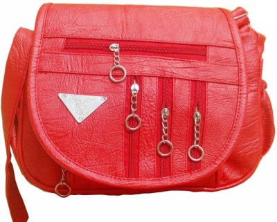 

Rapidcostore Girls Casual Red Leatherette Sling Bag