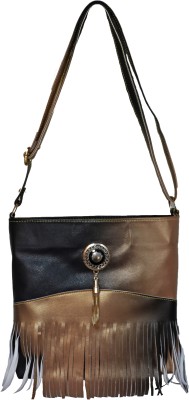 

Deox Girls Casual Gold, Black PU Sling Bag, Black;gold