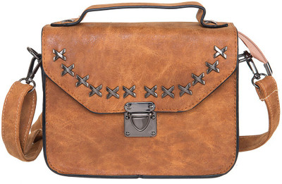

Peaubella Girls Casual Tan Leatherette Sling Bag