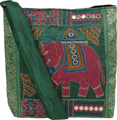 

Fashiondrobe Girls Casual Green Canvas, Cotton, Silk Sling Bag