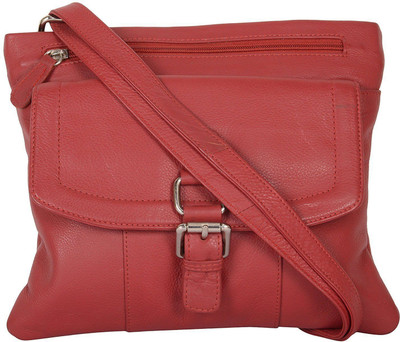 

global impex Women Casual Red Genuine Leather Sling Bag