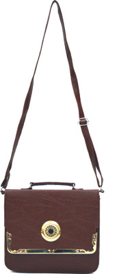 

AGINOS Women Casual Brown, Gold Leatherette, PU Sling Bag