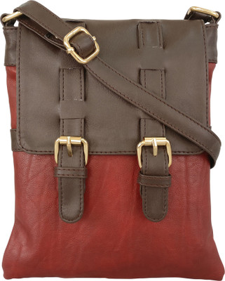 

Toteteca Bag Works Women Casual Red, Brown PU Sling Bag, Brown;red