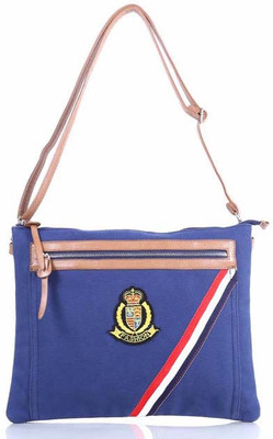 

Via Harp Men Casual Blue Canvas, Leatherette Sling Bag