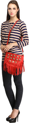 

Star Style Women Casual Red Leatherette Sling Bag
