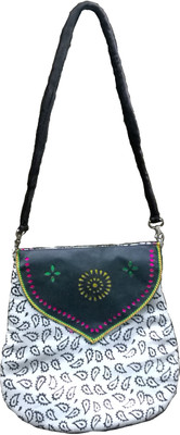 

IndoArtisan Girls Casual Black Genuine Leather, Silk Sling Bag