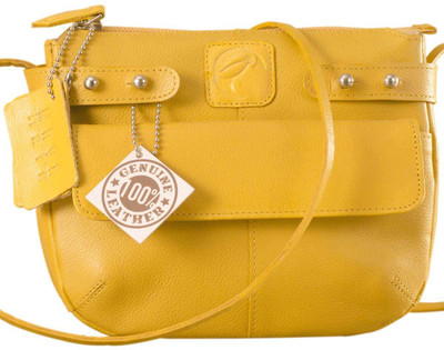 

eZeeBags Women Casual Yellow Genuine Leather Sling Bag