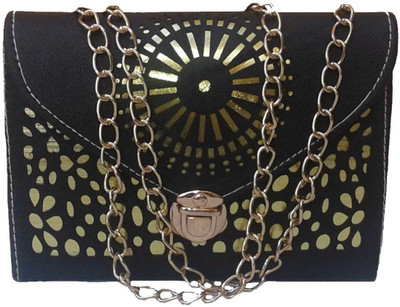 

Goldeno Girls Evening/Party Black PU Sling Bag