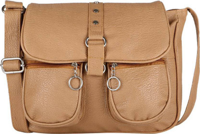 

Rapidcostore Girls Casual Beige Leatherette Sling Bag