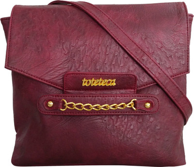 Toteteca Women Casual Maroon Genuine Leather Sling Bag
