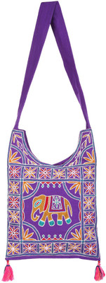 Rajrang Women Casual Purple, Brown Cotton Sling Bag, Brown;purple
