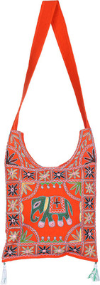 

Rajrang Women Casual Orange, Green Cotton Sling Bag, Green;orange