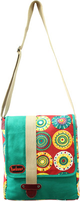 

Anekaant Men Casual Green, Red Canvas, Genuine Leather, Cotton Sling Bag