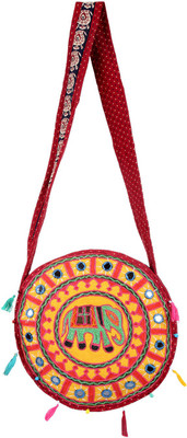 Rajrang Women Casual Yellow, Red Cotton Sling Bag, Red;yellow
