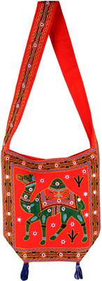 Rajrang Women Casual Red, Green Cotton Sling Bag, Green;red