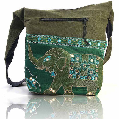 

Shilpbazaar Women Casual Green Cotton Sling Bag