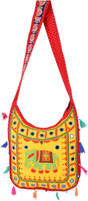 

Rajrang Women Casual Yellow, Orange Cotton Sling Bag, Orange;yellow
