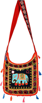 

Rajrang Women Casual Black Cotton Sling Bag