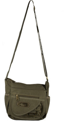 

Sky One Men Casual Green Canvas Sling Bag