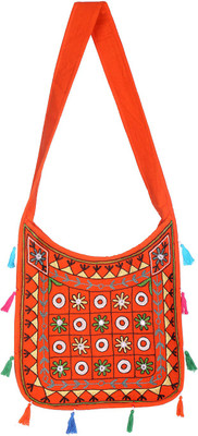 

Rajrang Women Casual Orange, Beige Cotton Sling Bag, Beige;orange