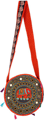 

Rajrang Women Casual Black, Orange Cotton Sling Bag