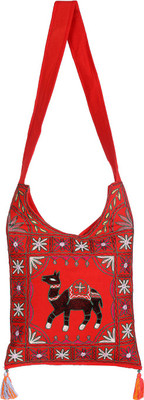 

Rajrang Women Casual Red, Black Cotton Sling Bag, Black;red