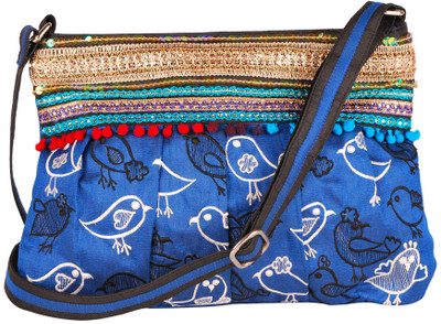 

Indian Rain Women Evening/Party Blue Silk Sling Bag