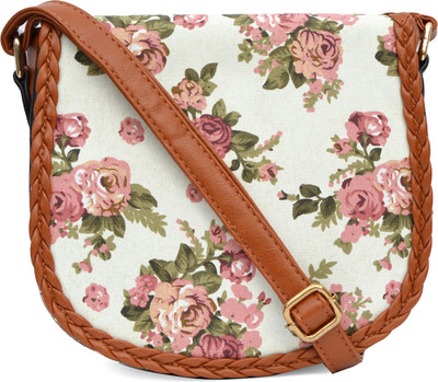 

Joker & Witch Women Casual White, Tan PU Sling Bag, Tan;white