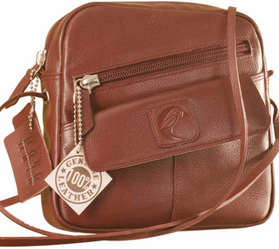 eZeeBags Women Casual Maroon Genuine Leather Sling Bag
