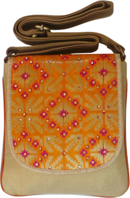 Bhamini Women Orange Brocade Sling Bag
