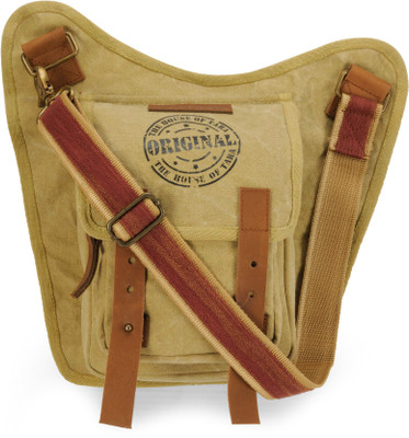 

The House of Tara Men & Women Casual Beige Canvas Sling Bag