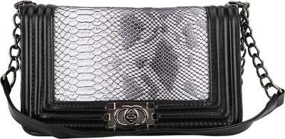 

Bling It On Women Evening/Party Grey, Black PU Sling Bag, Black;grey