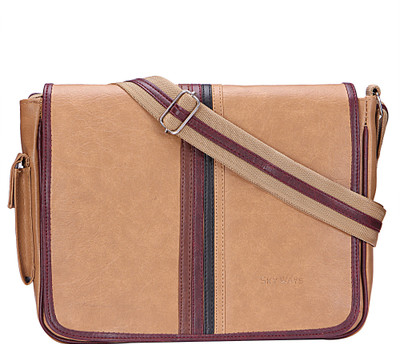 

Skyways Men & Women Casual Tan Leatherette Messenger Bag
