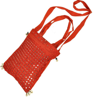 

Little India Women Casual Red Cotton Sling Bag