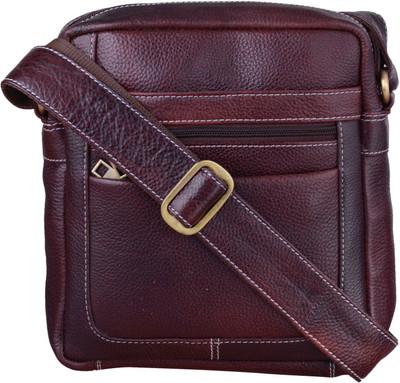 

Blu Whale Men Casual Brown Genuine Leather Sling Bag