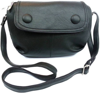 

Rapidcostore Girls Casual Black Leatherette Sling Bag
