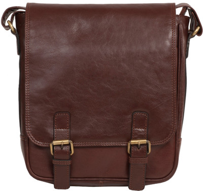

LeCobbs Men Casual Brown Genuine Leather Sling Bag