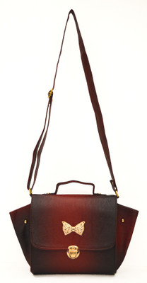 

AGINOS Women Casual Maroon, Black Leatherette Sling Bag, Black;maroon